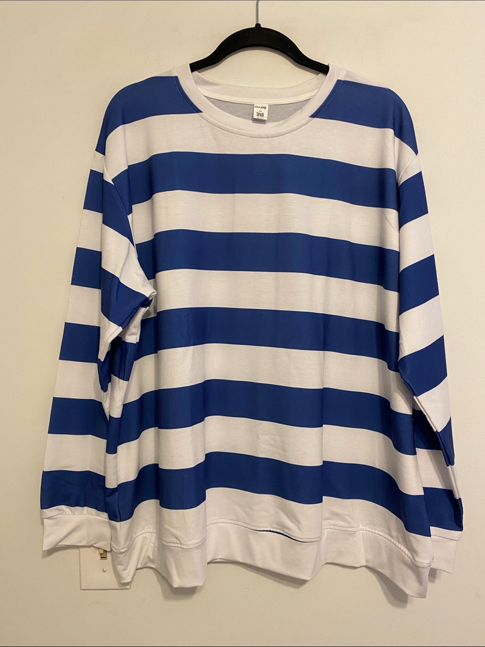 Blue and White Wide Striped Long Sleeve Top, lightweight